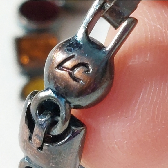 Vintage Signed LC Antiqued Finished Foil Infused Multicolor Linked Bracelet - Picture 2 of 6